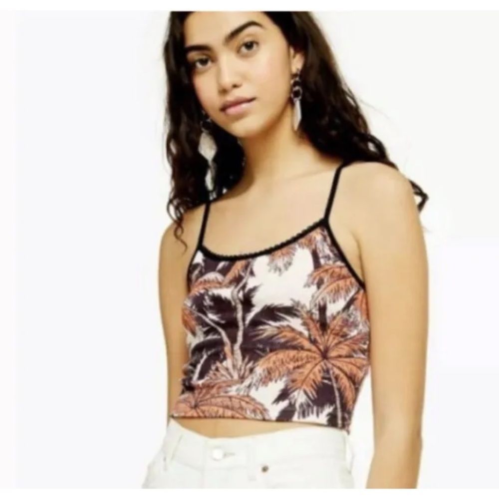 Top Shop Crop Topshop California Palm Tree Print Summer Cami - Size 10